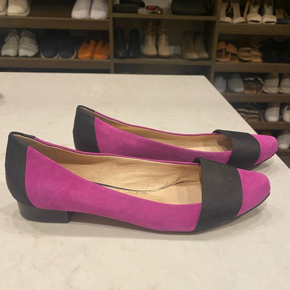 Louise et Cie Fuchsia suede ribbon low heels flats
